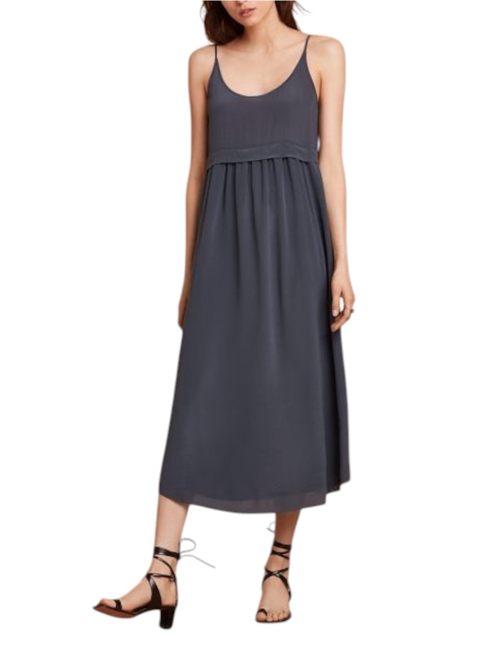 Aritzia Wilfred Bisous Silk Charcoal Midi Slip Dress